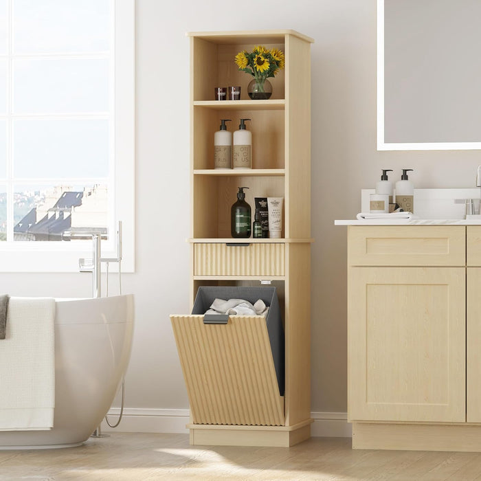 Natural Tilt Out Laundry Hamper Cabinet, 16x16x59in