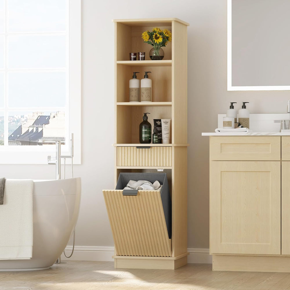 Natural Tilt Out Laundry Hamper Cabinet, 16x16x59in
