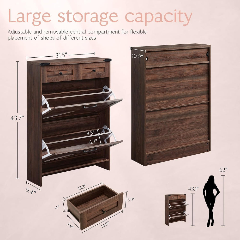 Barnyatoh Farmhouse Shoe Cabinet with 2 Flip Drawers & 2 Storage Drawers