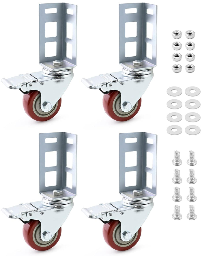 QWORK 3" Caster Wheels for Boltless Shelving – 500 lb Load Capacity, 4 Pack Storage Shelf Accessories for Garage, Storage, Workshop, 8-11/16" Total Height, 2-1/16" Side Length
