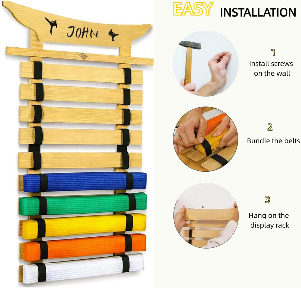 10 Belt Display Rack, Martial Arts Belt Holder for Taekwondo Karate