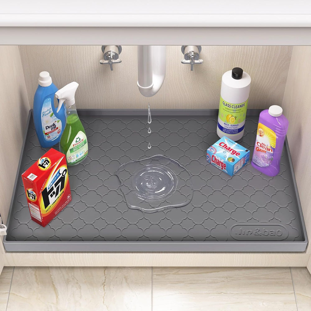 Jin&Bao Under Sink Mat 37" x 22" Waterproof Silicone Cabinet Ki...