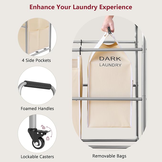 Tajsoon Laundry Sorter 5 Sections, Laundry Hamper