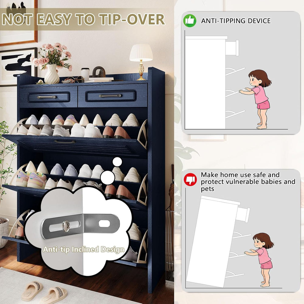 Shoe Cabinet for Entryway with 3 Flip Drawers & 2 Top Drawers