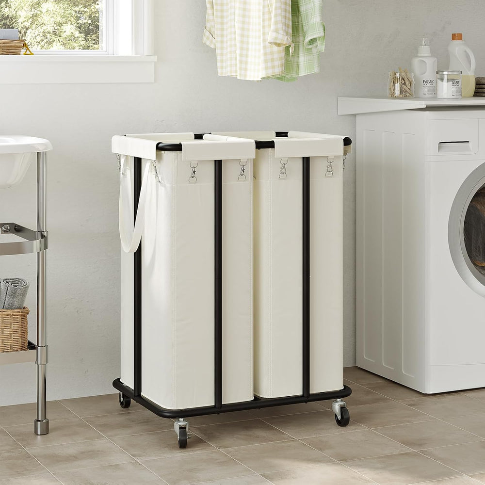 WOWLIVE Double Laundry Hamper with Wheels, 170L Rolling Laundry Basket