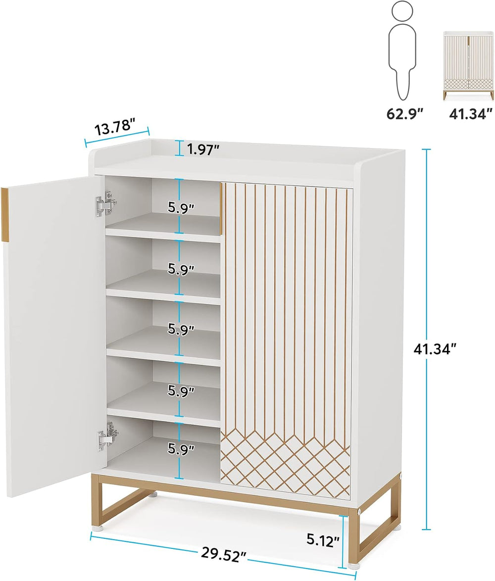 LITTLE TREE Modern White Shoe Cabinet with Doors for Up to 25 Pairs, 5-Tier W...