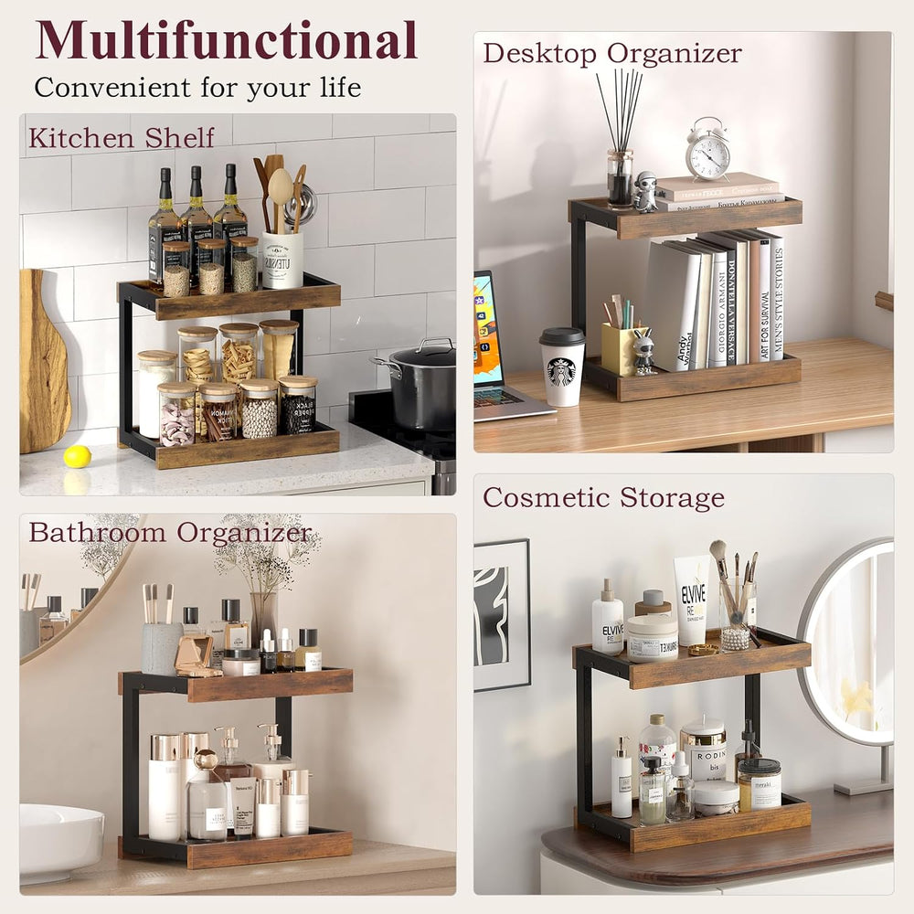 MARTY Counter Shelf Organizer, Large Spice Rack for Countertop, Brown