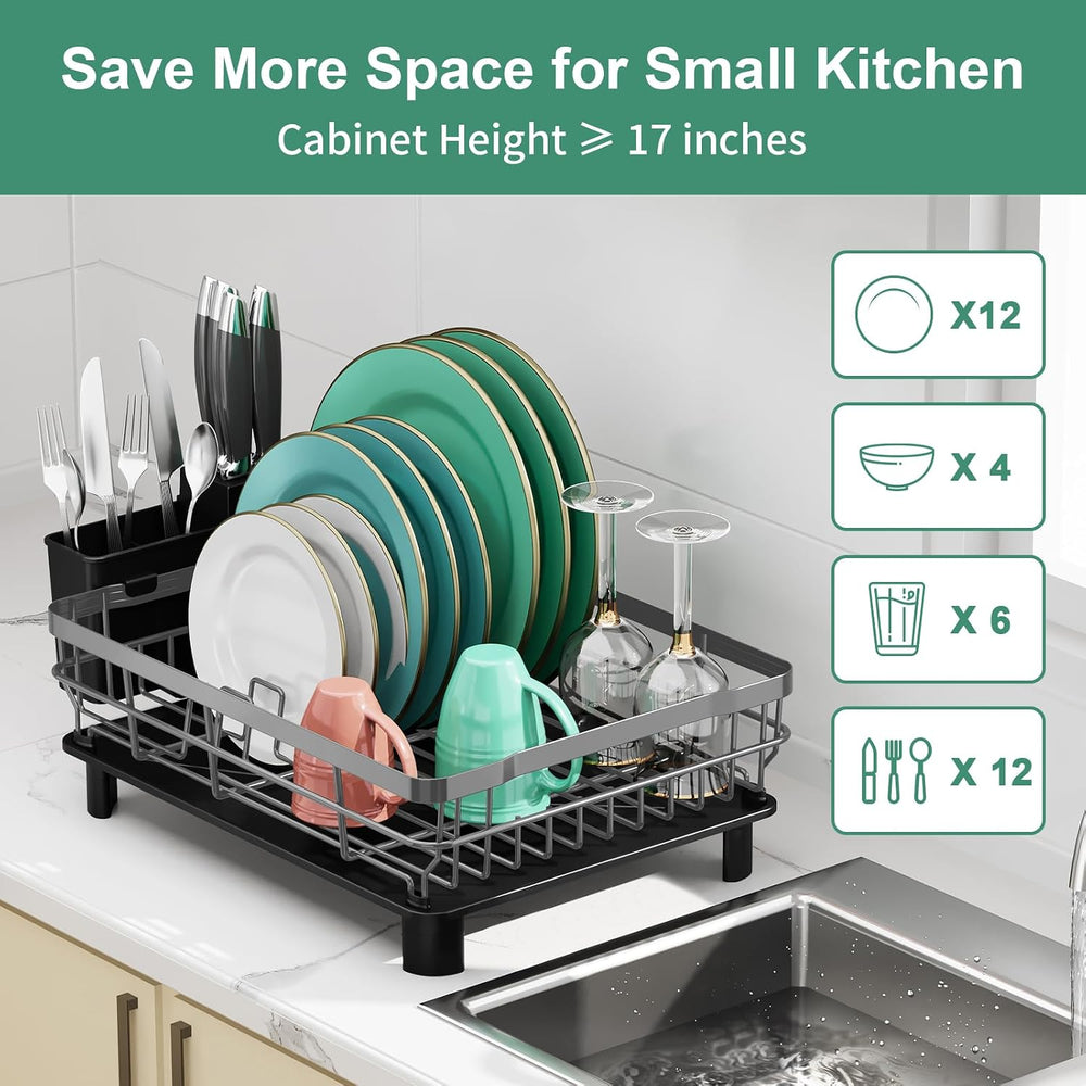 MOUKABAL Dish Drying Rack with Drainboard for Kitchen Counter, Grey