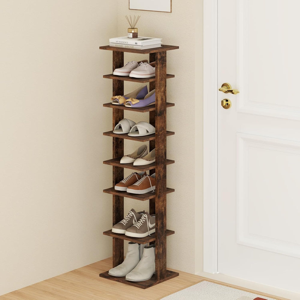 Tangkula 8-Tier Vertical Shoe Rack, Space-Saving Corner Shoe Organizer for 7 ...