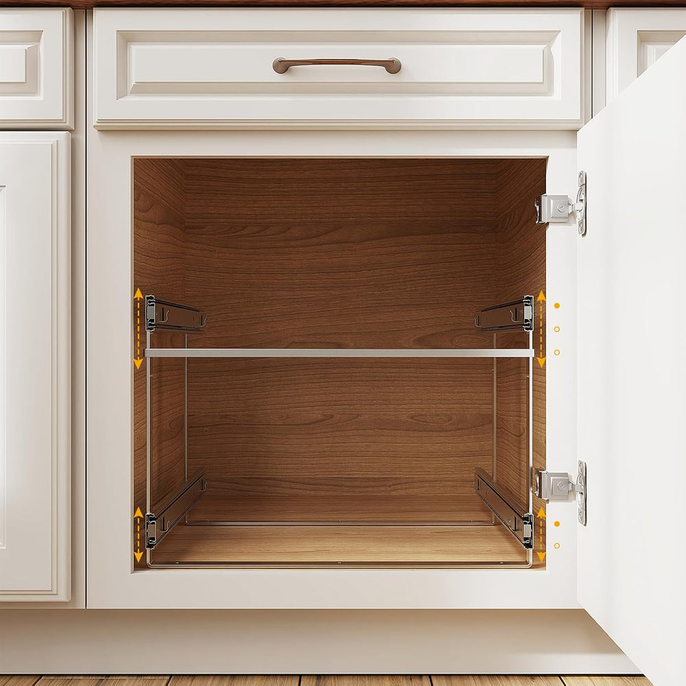 ROOMTEC Slide Out Cabinet Organizer for Kitchen, 2 Tier Pull Out Shelves Slid...