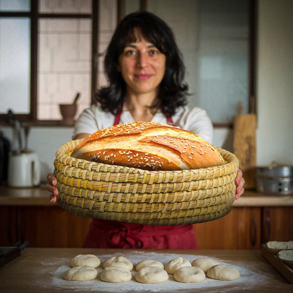 Oval Bread Warmer Basket with Terracotta Stone – Handwoven Bread Baskets for ...