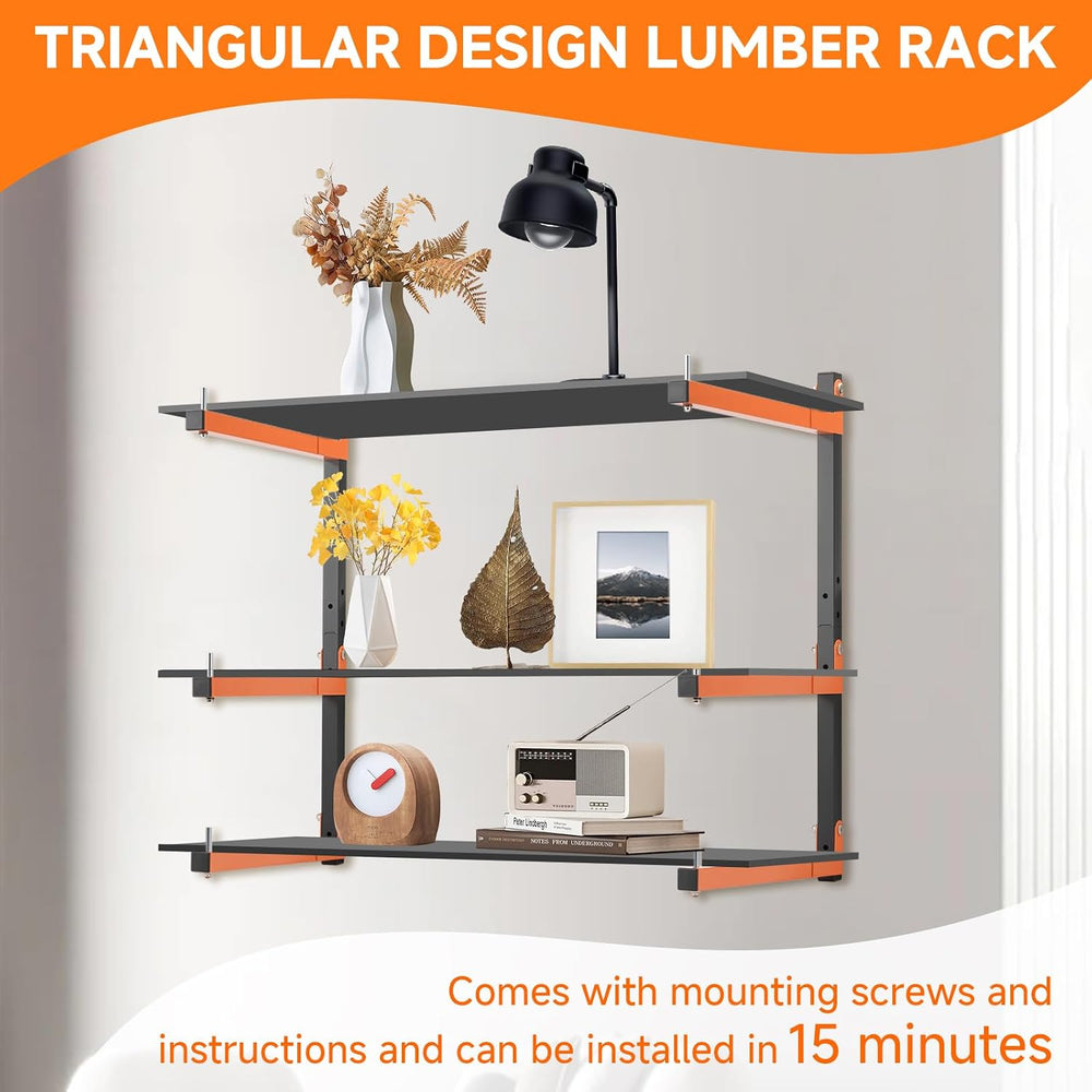 4 Pack Lumber Rack Wall Mount, Heavy Duty Wood Storage Racks, 6-Level System ...