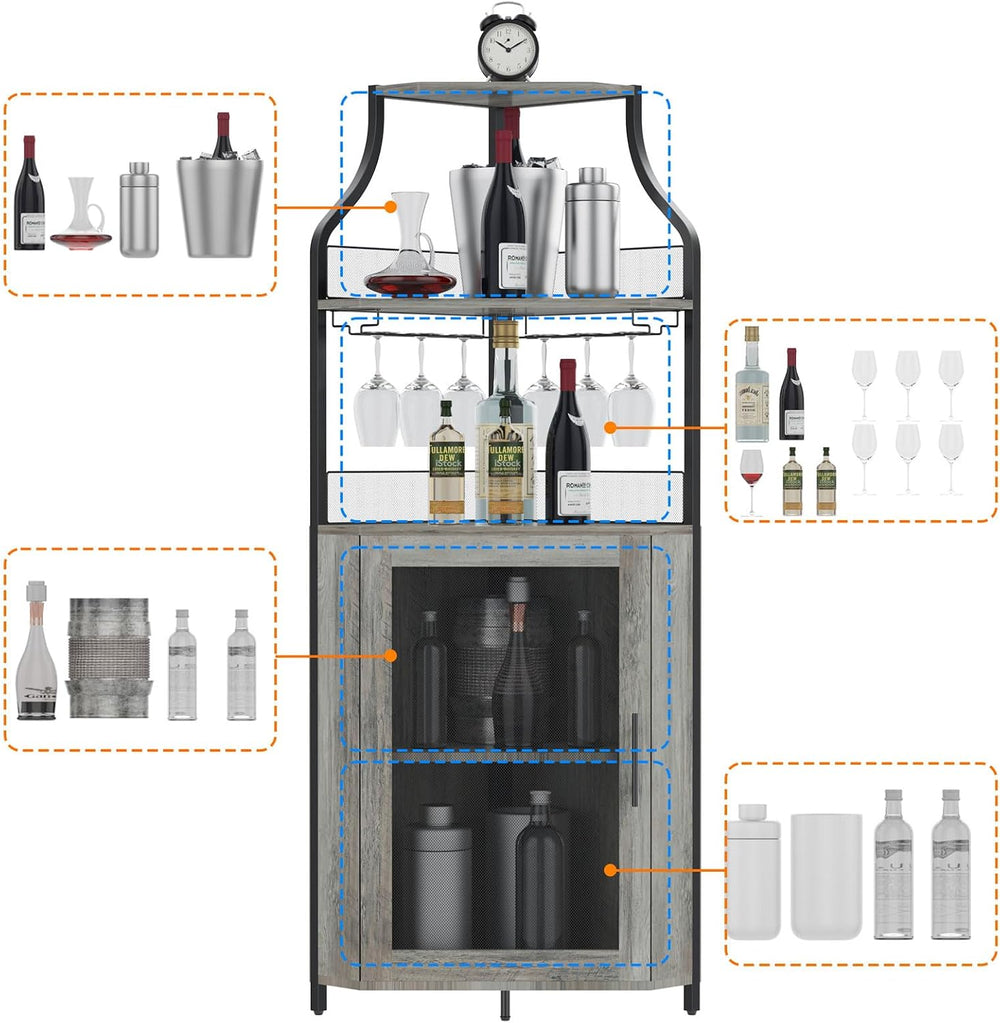 IDEALHOUSE 61'' Tall Corner Wine Bar Cabinet with Adjustable Shelves,...
