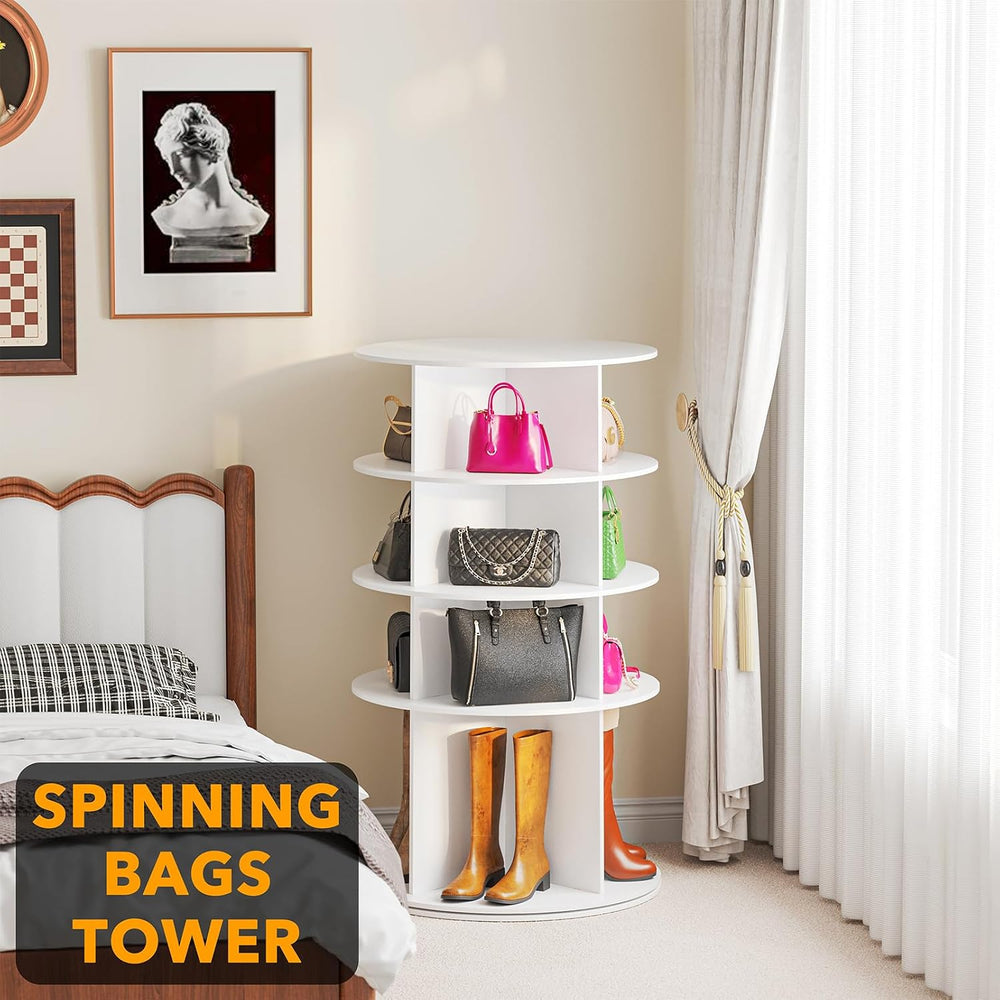 SpaceAid Rotating Shoe Rack 4 Tier Organizer, High Bottom Design Shoe Tower S...