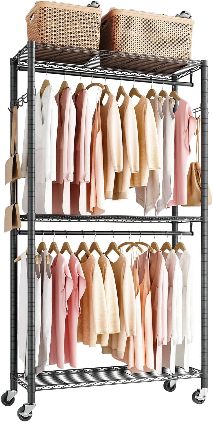 VEVOR Clothing Garment Rack, Heavy Duty Closet Wardrobe, Adjustable Tiers Clo...