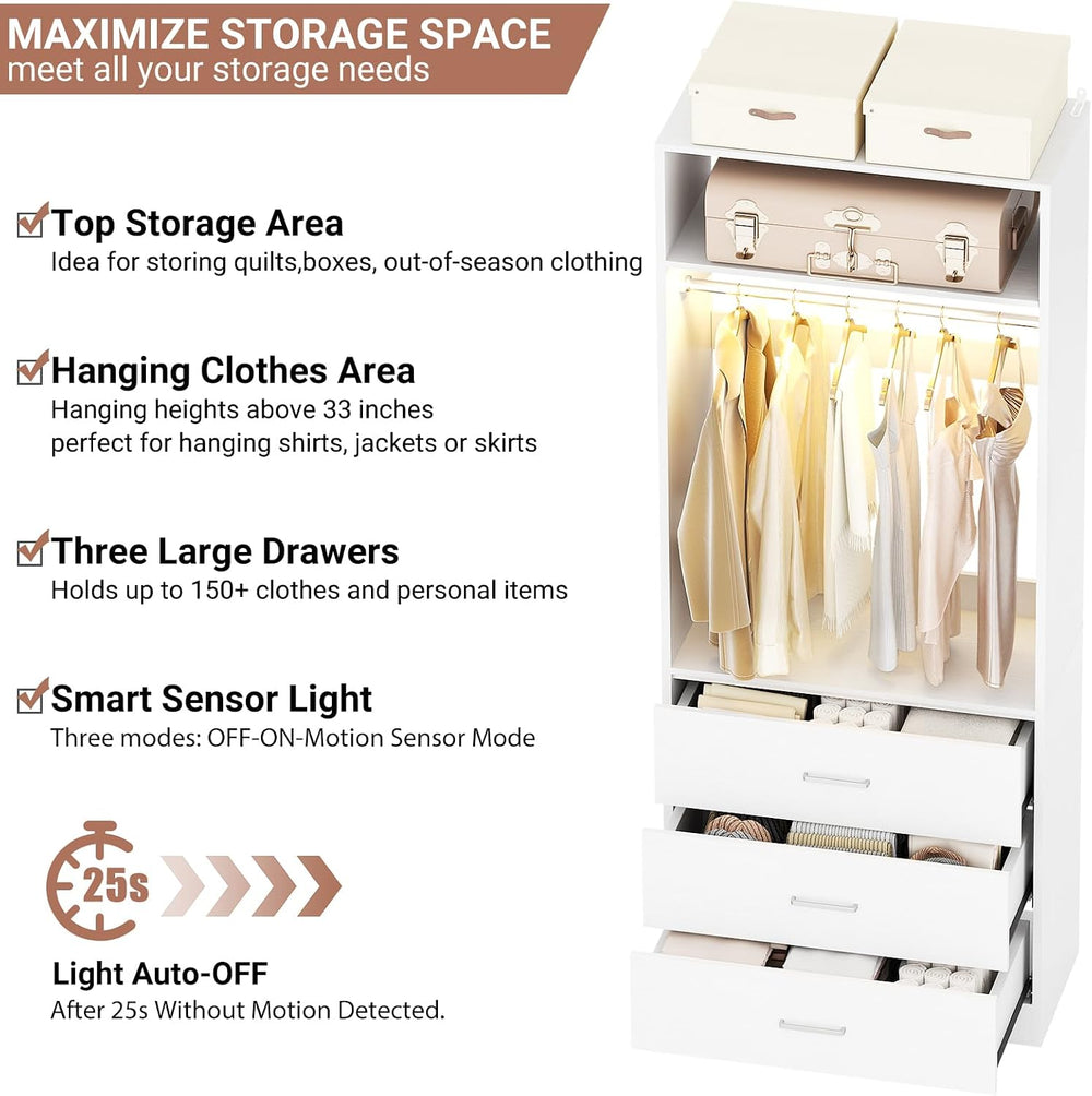 Besiost Freestanding Closet Systems with 4 Motion Sensor LED Lights, 4 Set