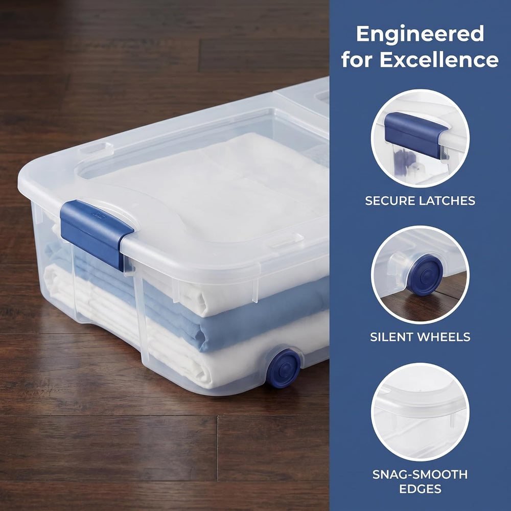 Under Bed Storage Bin 66 Quart, Clear Rolling Container with Wheels & Lid...