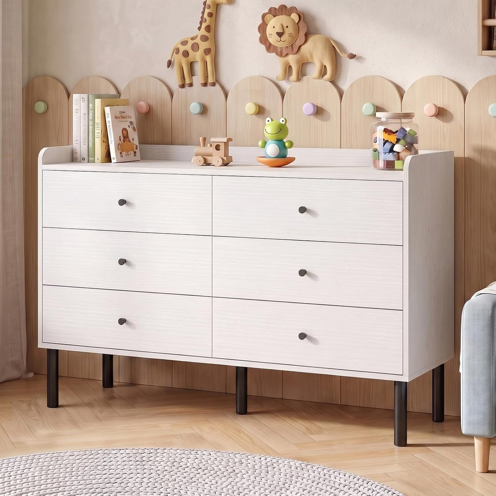 LYNSOM White Dresser for Bedroom, 6 Drawer Dresser with Wide Drawer and Metal...