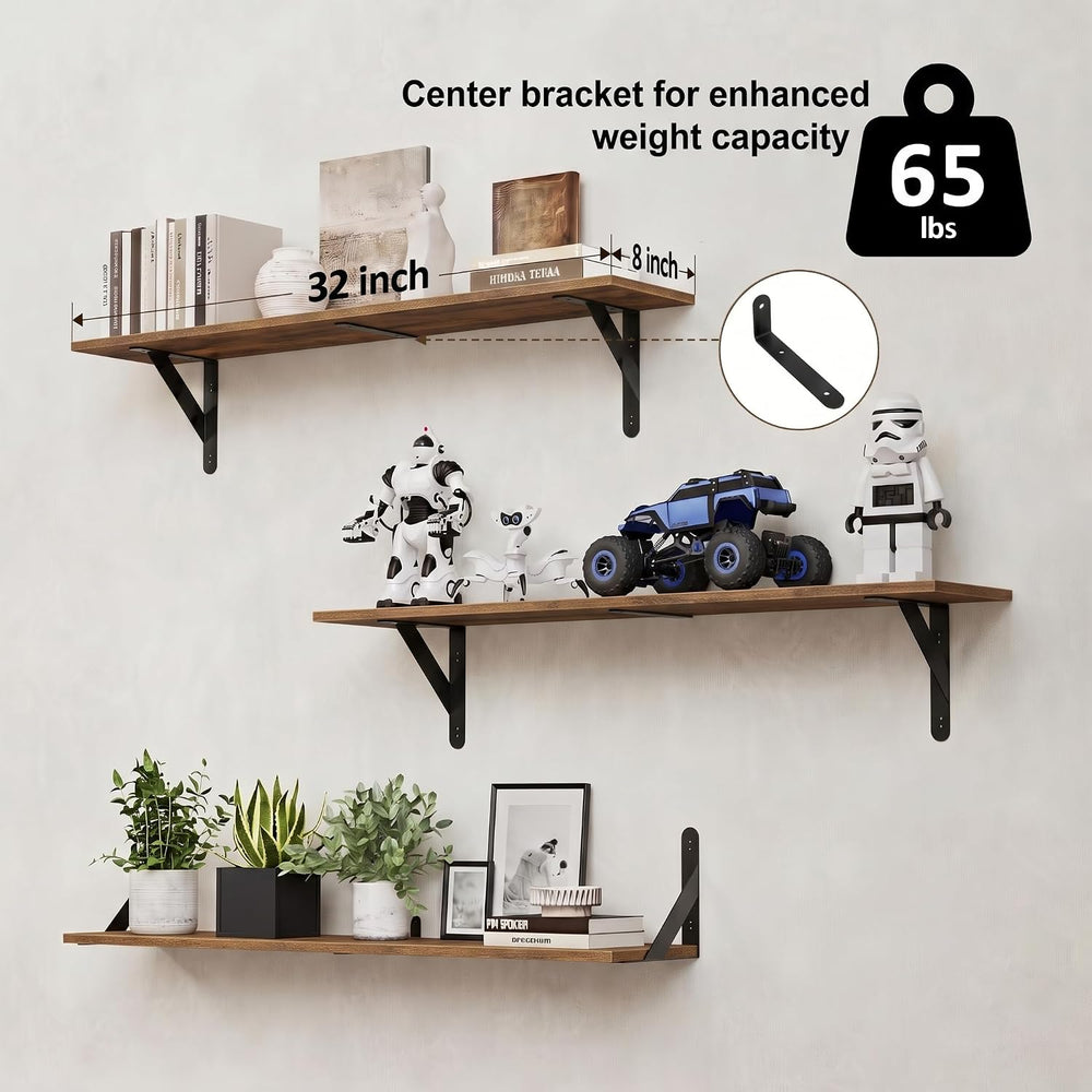 WOPITUES Long Wall Shelves 32″W x 8″D, Floating Book Shelves Max Load 65lbs