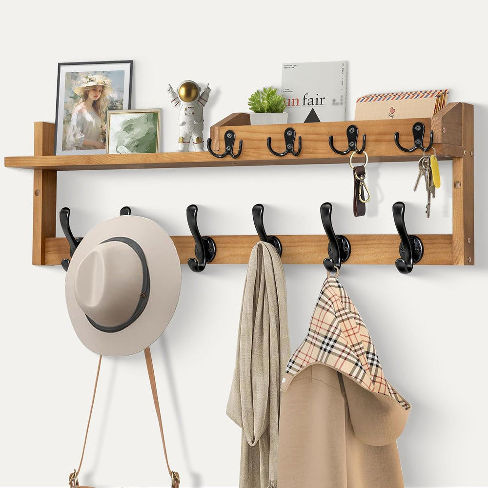 27.5" Wall Mount Coat Rack with Shelf, Key Holder & Mail Organizer, ...