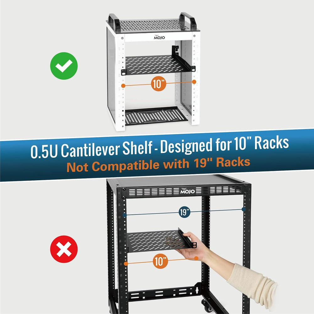 Tecmojo 2 Pack 0.5U Rack Mount Shelf for 10" Server Rack, 7.87" Dee...