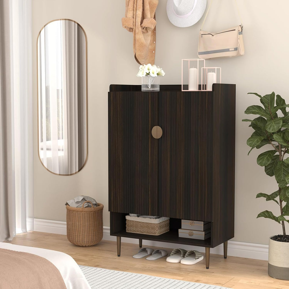 HLR Modern Shoe Cabinet for Entryway, 24 Pairs Shoe Storage Cabinet, Brown