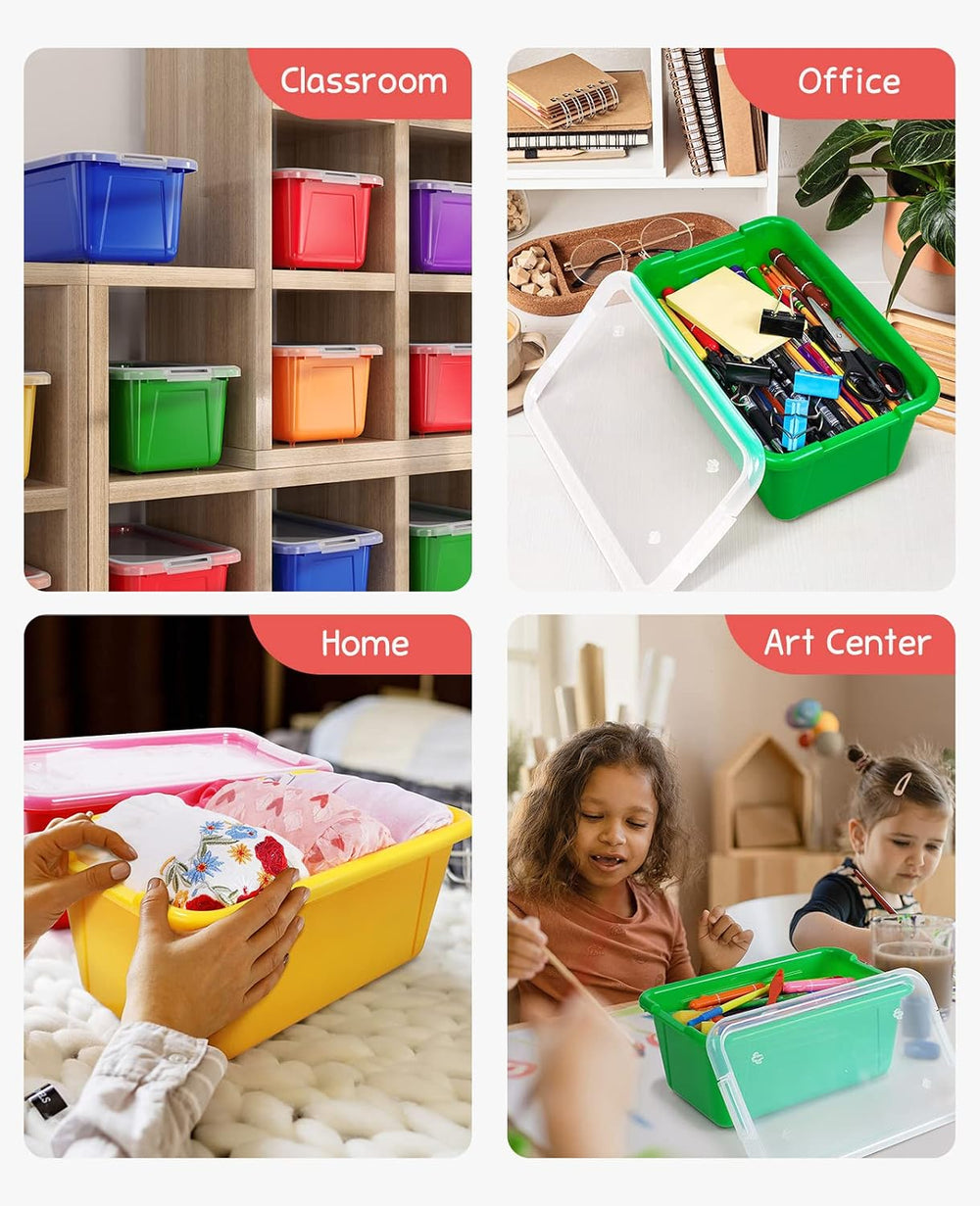 GAMENOTE 6 Quart Stackable Plastic Storage Bins with Lids,12 Pack, Colorful