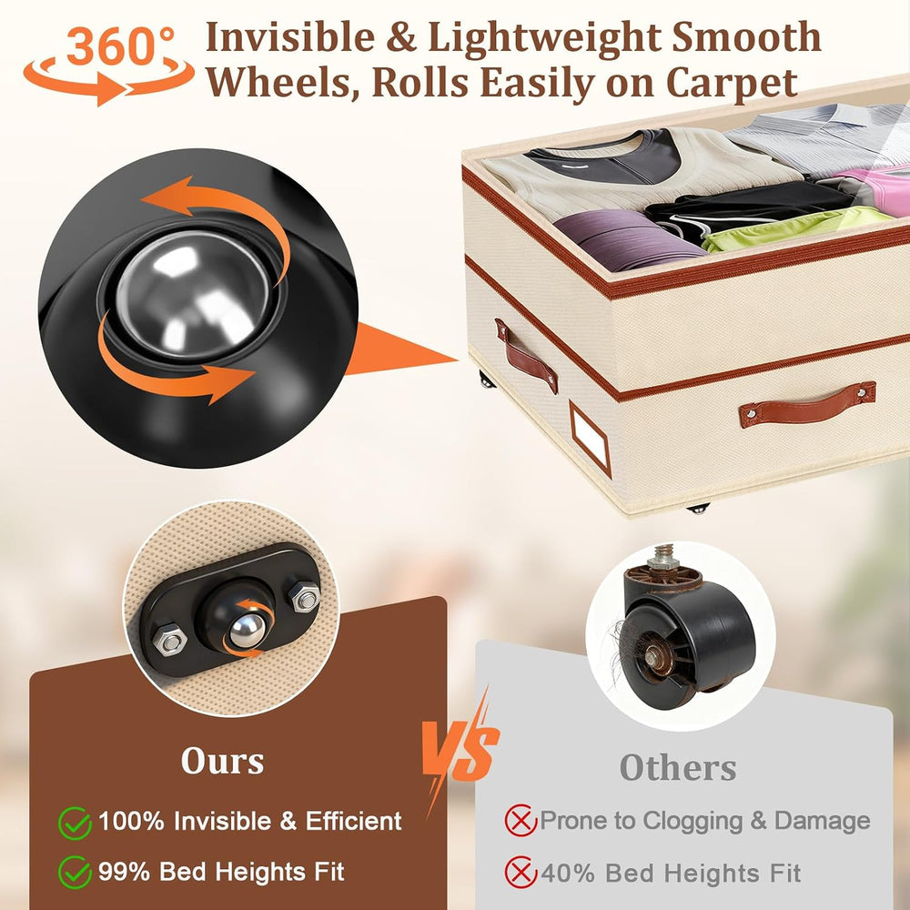 Dolicer 2 Pack Under Bed Storage with Wheels, 6in-10in Height Adjustable Unde...