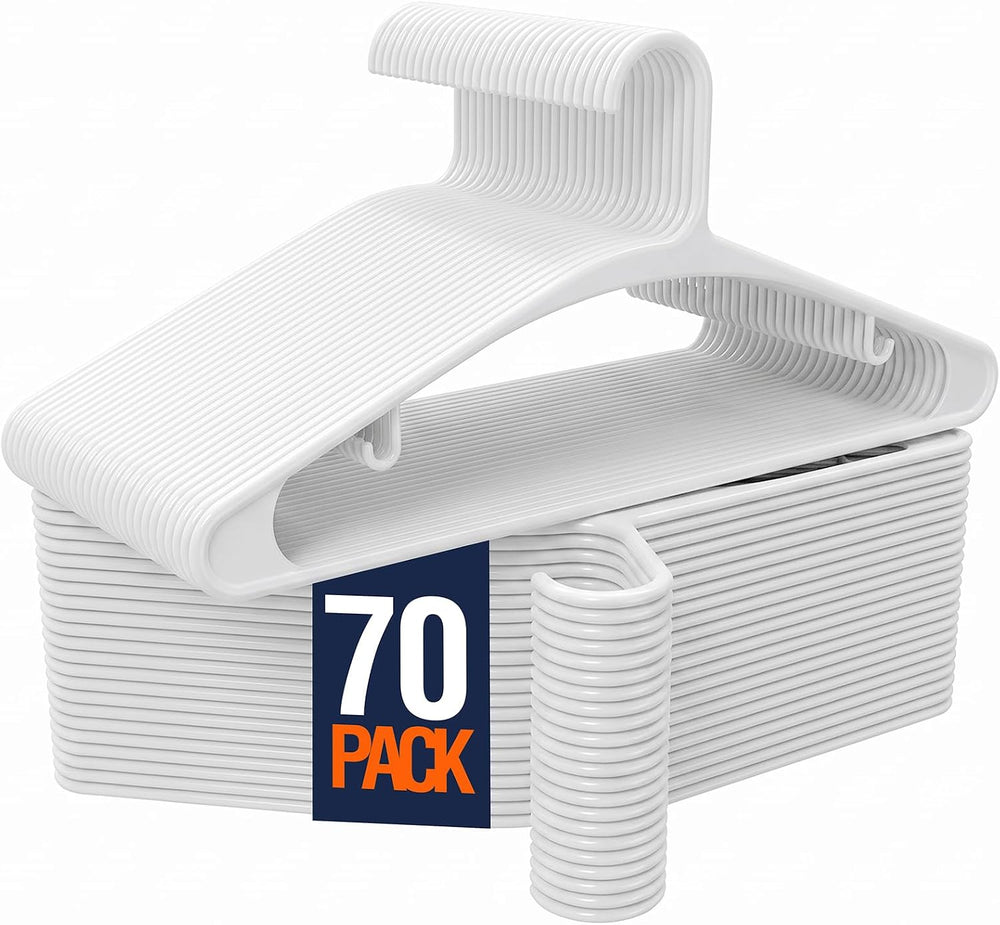 White Plastic Hangers 70 Pack Slim Clothes Hangers with Strap Hook