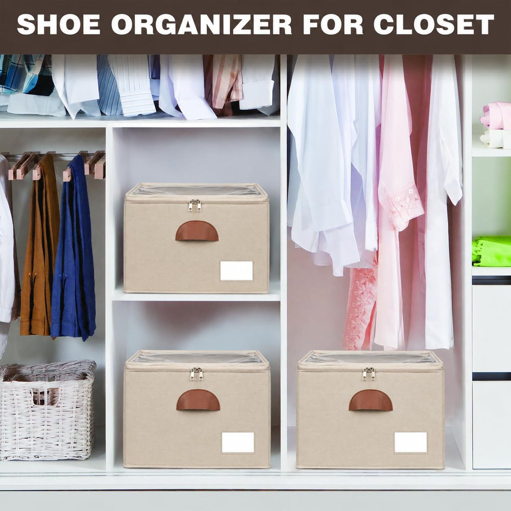 2 Pack Shoe Organizer for Closet with Adjustable Divider Shoe Storage Box