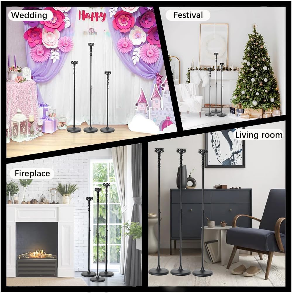 3Pcs Matte Black Floor Candle Holders Centerpieces for Pillar Candles | Adjus...