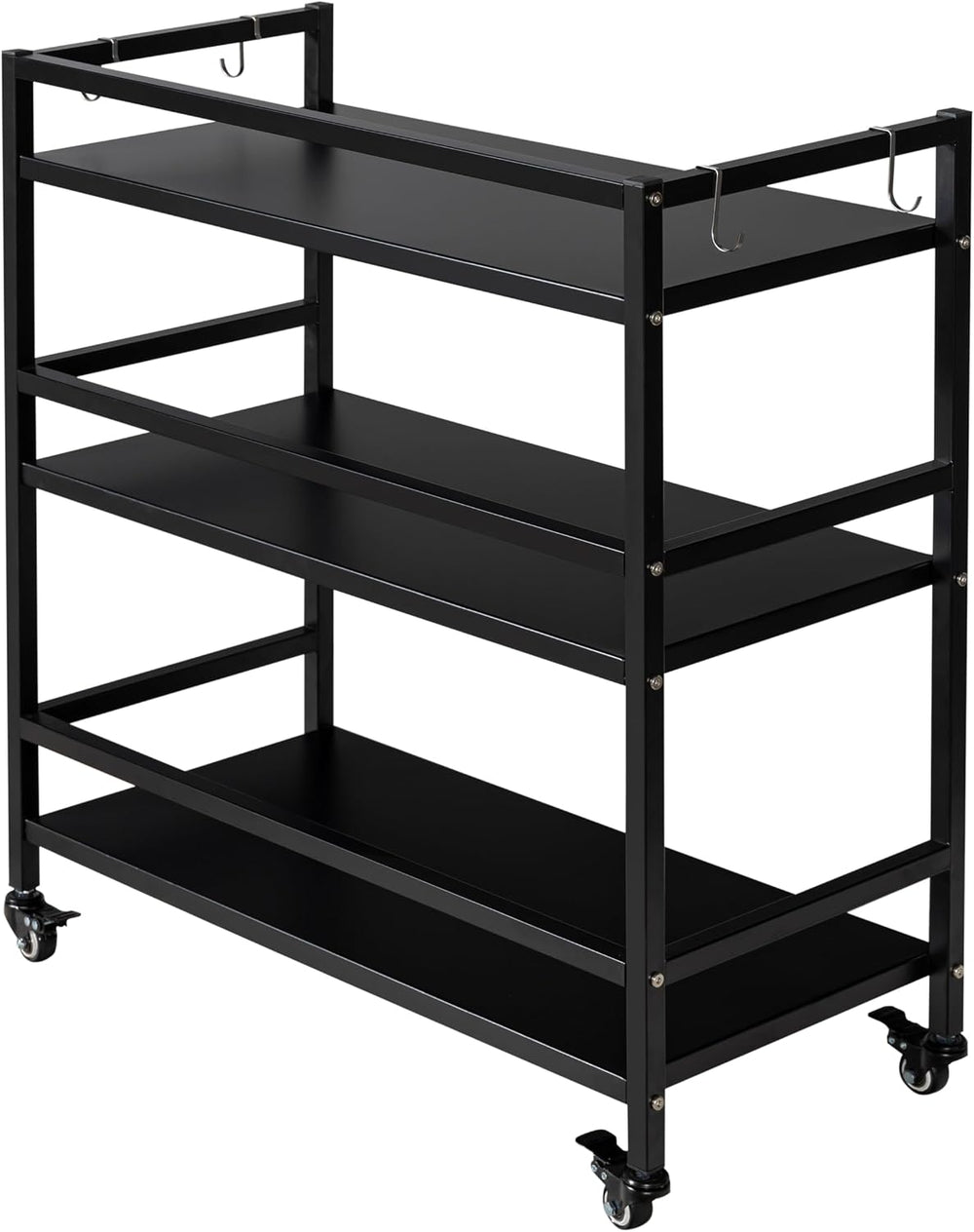 Metal Storag Shelves,3 Tier Move Storage Rack with 4 Hooks,Black