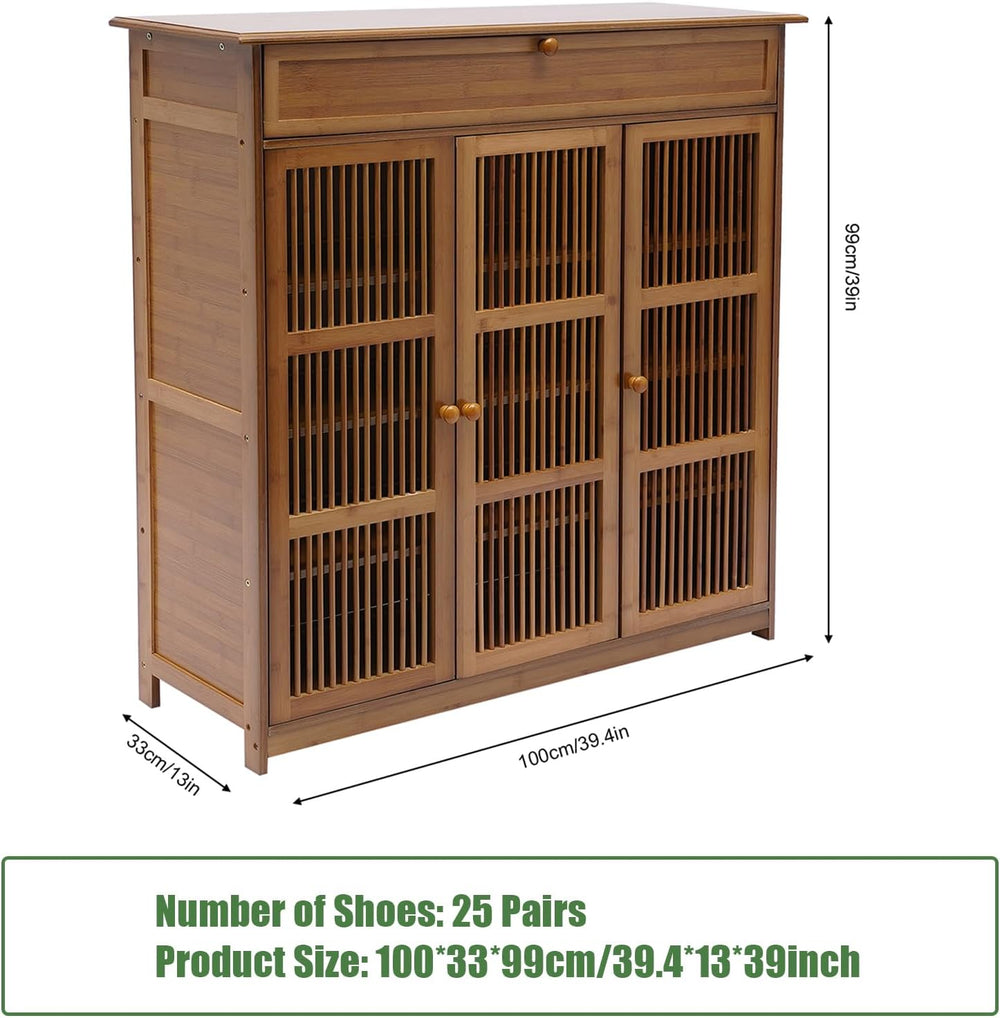 Bamboo Shoe Storage Cabinet with Drawer and Wide Top,5-Tier Shoe Storage Cabi...