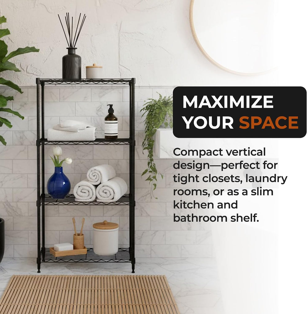 4-Tier Metal Shelf, 250 lb/Shelf, NSF, Black, 14x24x47 in