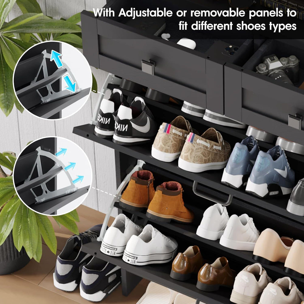 Halitaa Shoe Cabinet with 2 Flip Drawers & 2 Drawers,Farmhouse Shoe Stora...