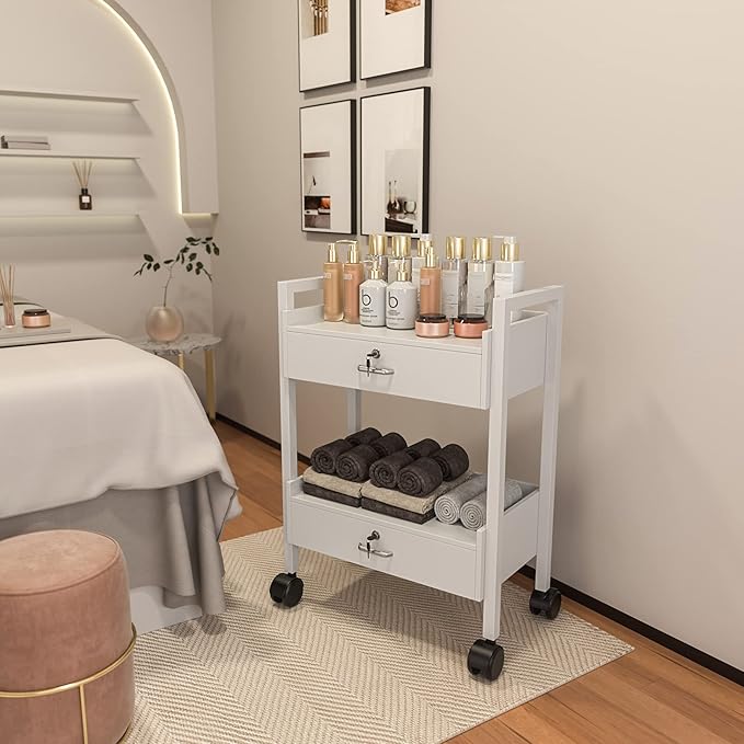Paddie Salon Trolley Cart, Salon Tray Wooden Mobile Utility Cabinet