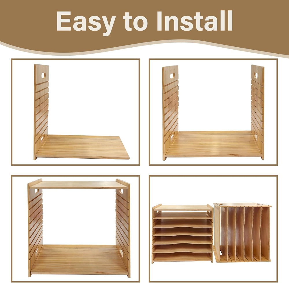 6 Tier Wooden Tray Dividers for Cabinets, Cookie Sheet Organizer 15.7" W...