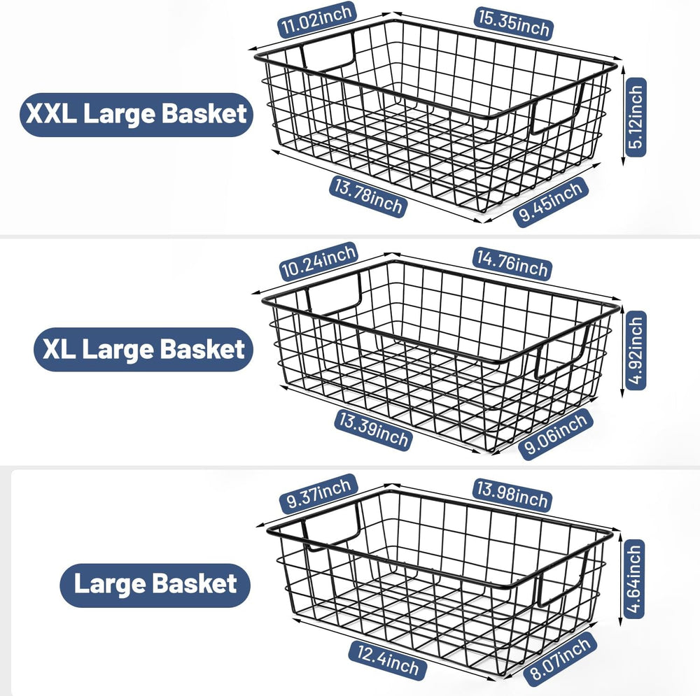 3 Pack Extra Large Wire Basket with Metal Handles, Metal Basket for organizer...