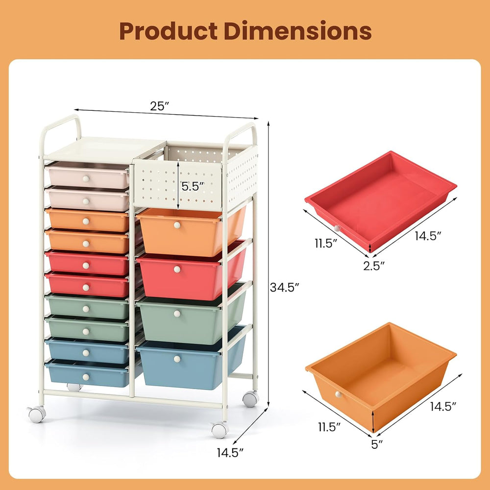 Giantex 14 Drawer Storage Cart, Rolling Craft Cart with Metal Tabletop & ...