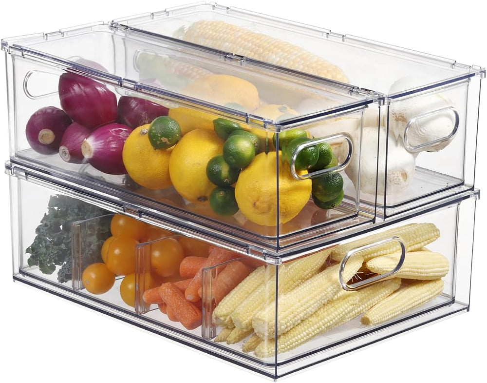 Fridge Organizers and Storage Pull Out Drawer, 2 Small + 1 Large