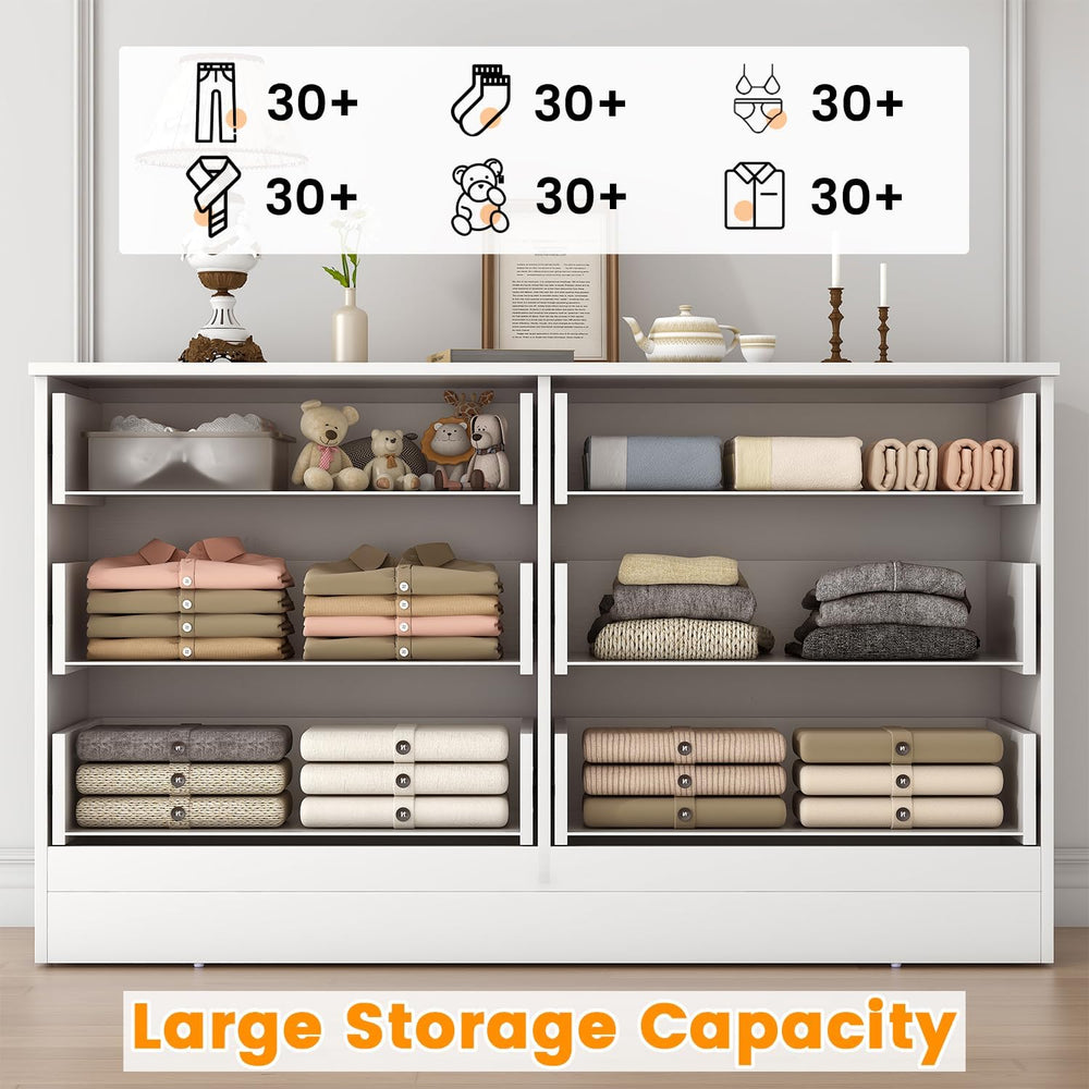 Bigbiglife Wood Dresser for Bedroom, 6 Drawer Double Dresser, Modern Chest of...