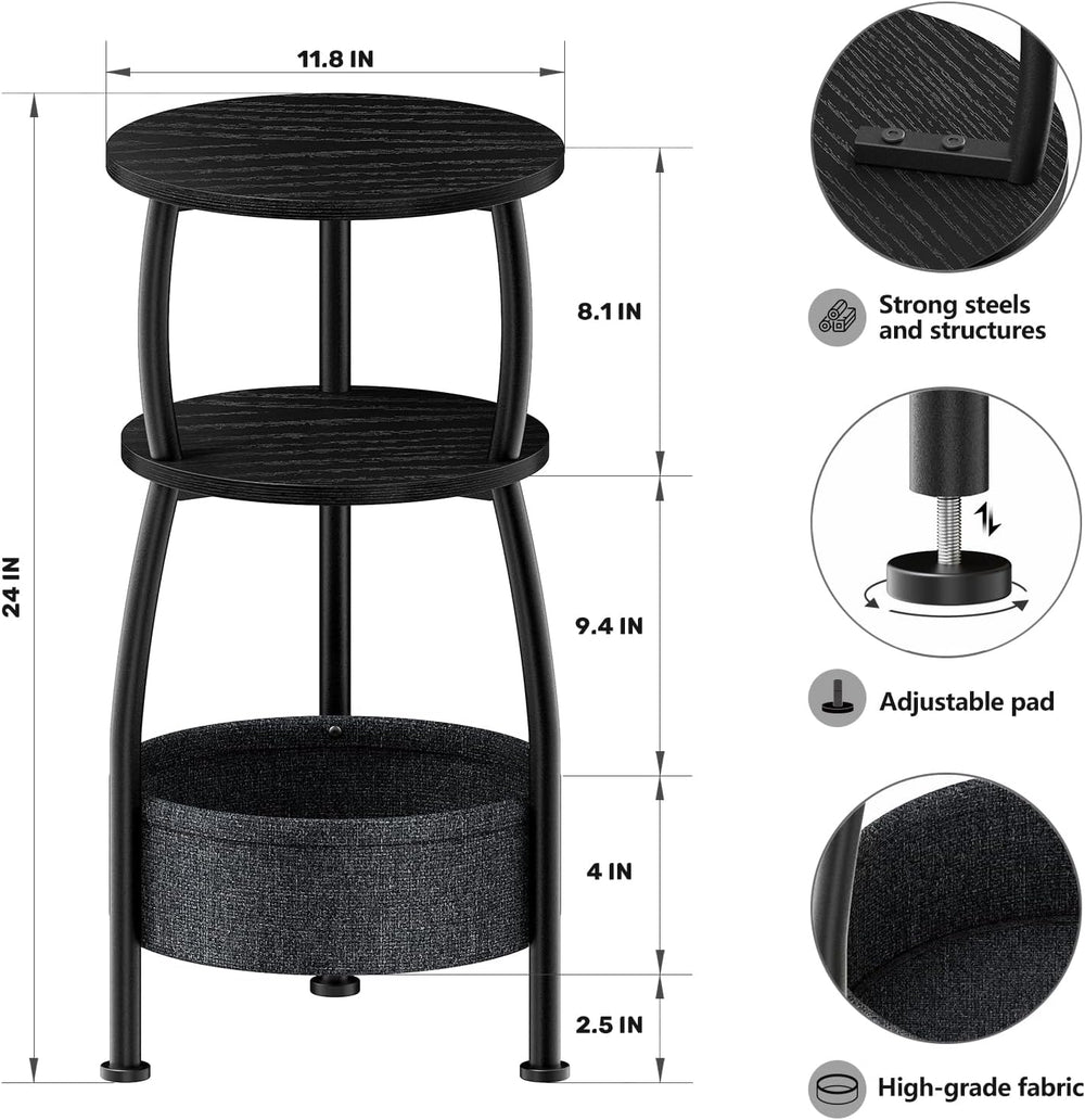 Small Round Side Table for Living Room with Storage Basket, 11.81in