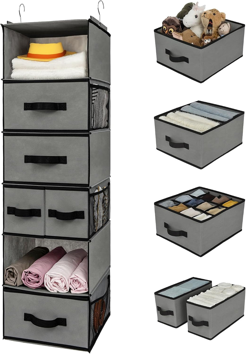 GRANNY SAYS Hanging Closet Organizer, 5 Drawers, 6 Shelves, 6 Pockets, Gray