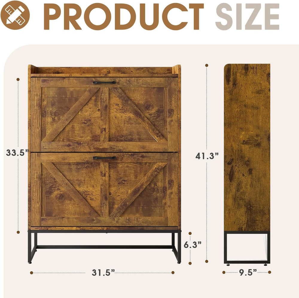 GRUSIGN Shoe Cabinet, Shoe Storage Cabinet with 2 Flip Drawers & Adjustab...