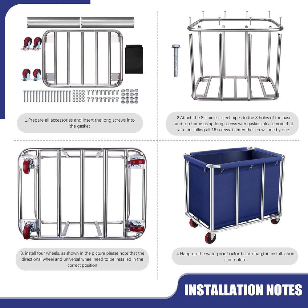Commercial Laundry Cart with Wheels, 400L Large Rolling Laundry Cart with Ste...