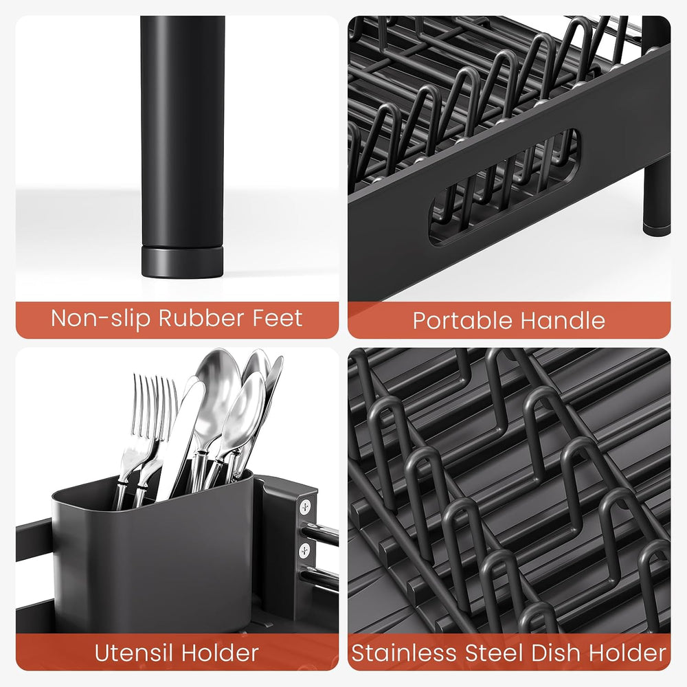 TOOLF Expandable Dish Drying Rack for Kitchen Counter, Standard, Black