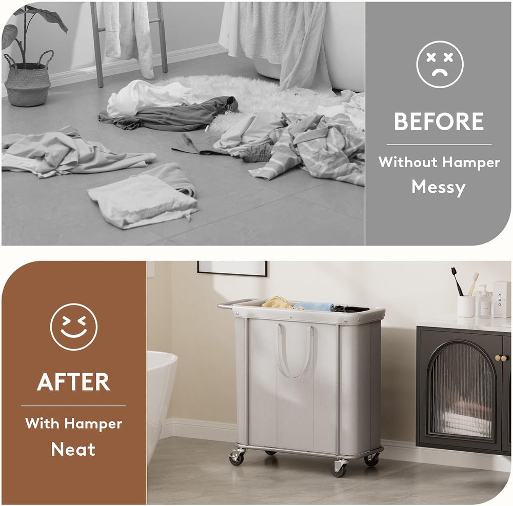 Lifewit 200L Rolling Laundry Basket with Steel Frame, Removable Bag, Silver Gray