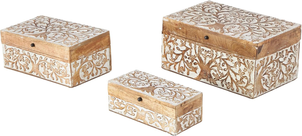 Deco 79 Mango Wood Floral Decorative Box Decorative Keepsake Boxes with Hinge...