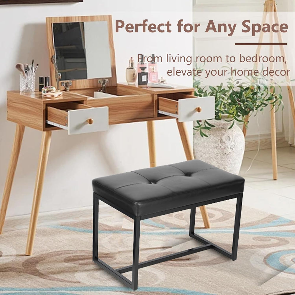 Modern Leather Ottoman Bench, PU Leather Vanity Stools Chairs with Metal Fram...