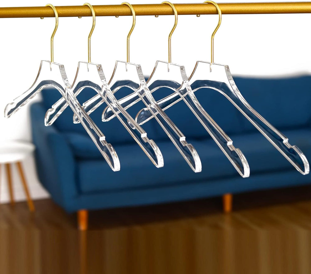 Besser 15 Pack Acrylic Hangers with Gold,Acrylic Clear Hanger,Premium Crystal...